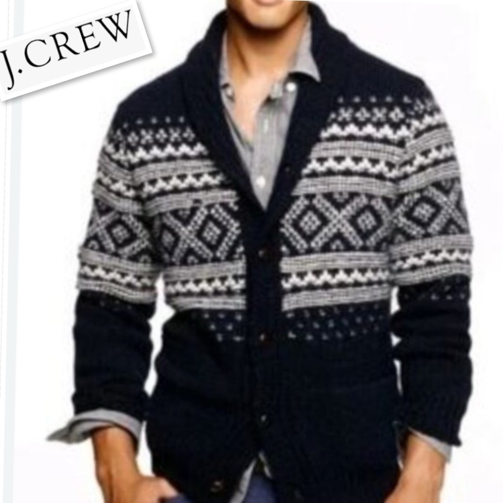 J. Crew Men's Navy and Gray Cardigan Sweater